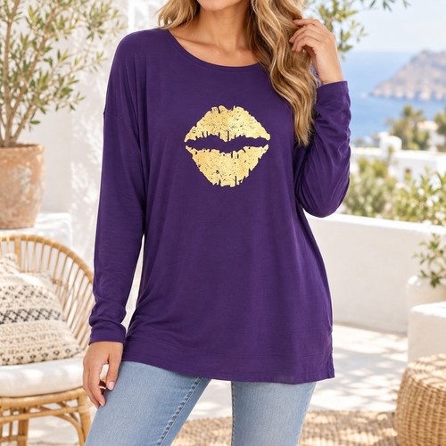 Shirt langarm lila kussmund - langarm,